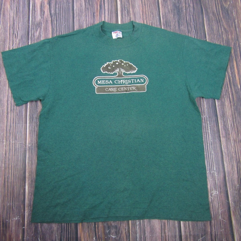 Vintage Tee-Jays Mesa Christian Center Shirt Mens XL Green Single Stitch Tee